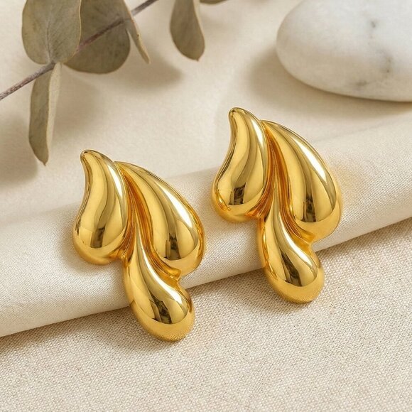 18K Gold Plated Stainless Steel Drop Earrings - Unique Teardrop Design⨠- Picture 11 of 11